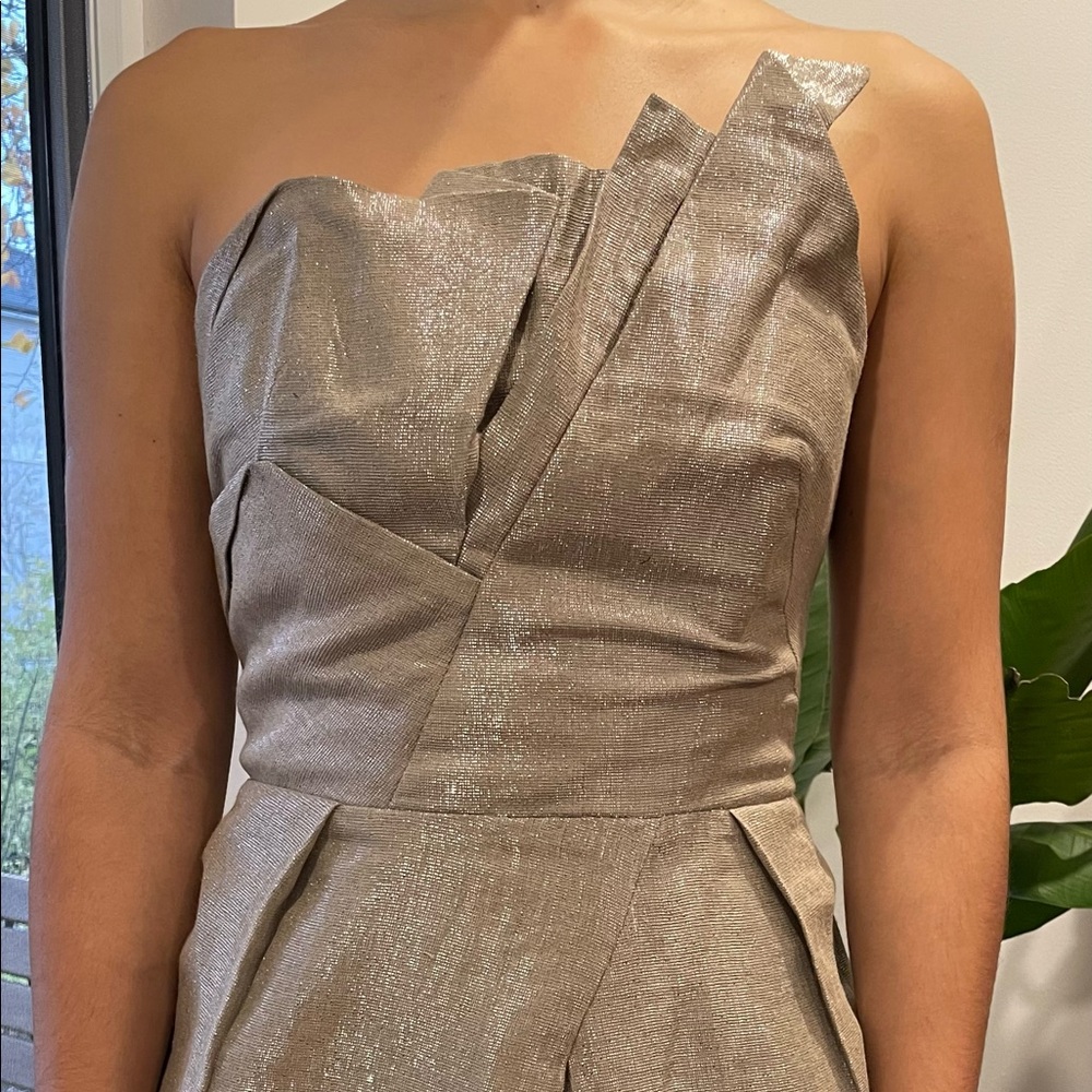 Designer strapless silver dress 👗